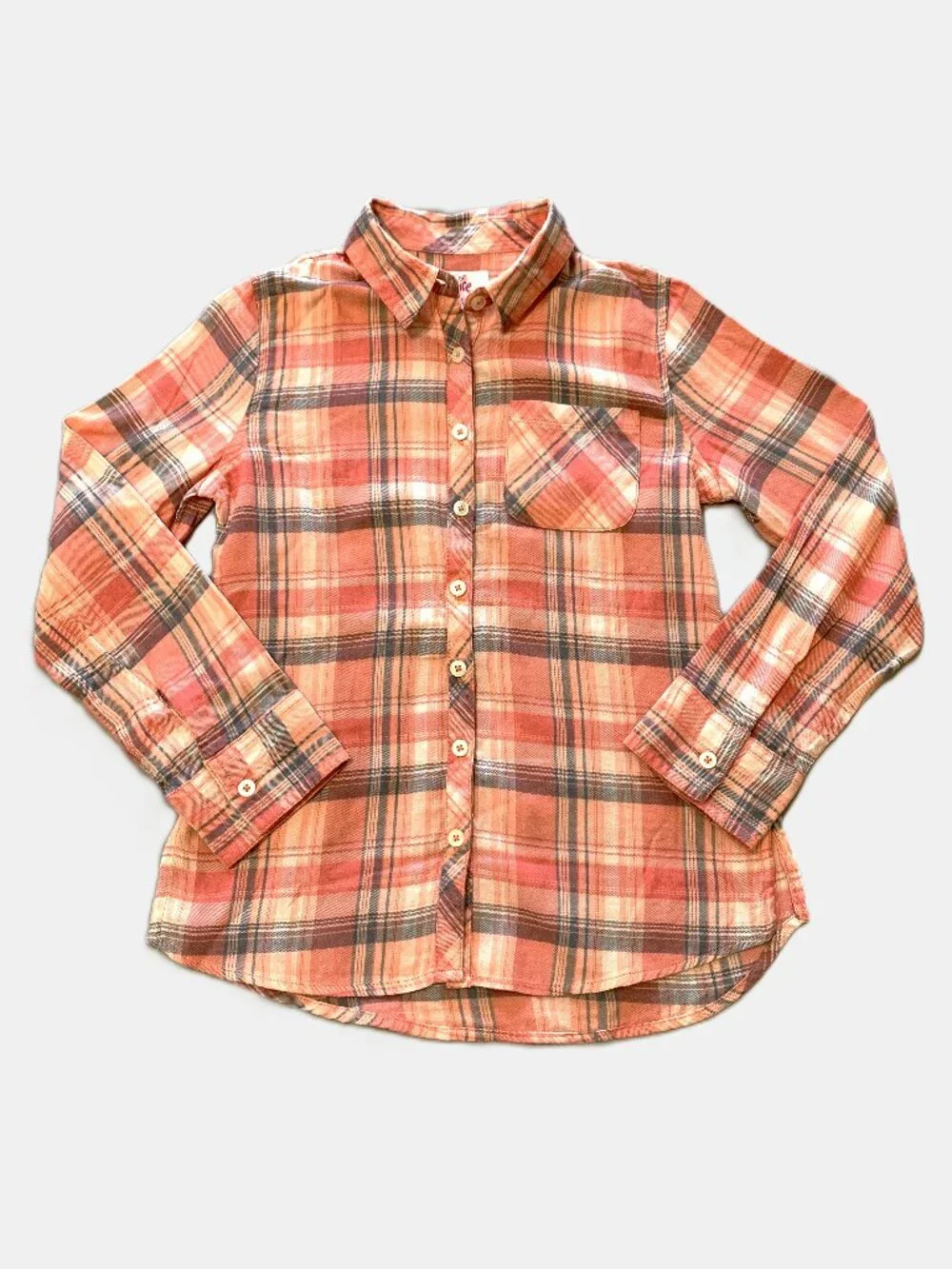 Justice Girls Long Sleeves Plaid Shirt Button Down Embroidered Size 8
